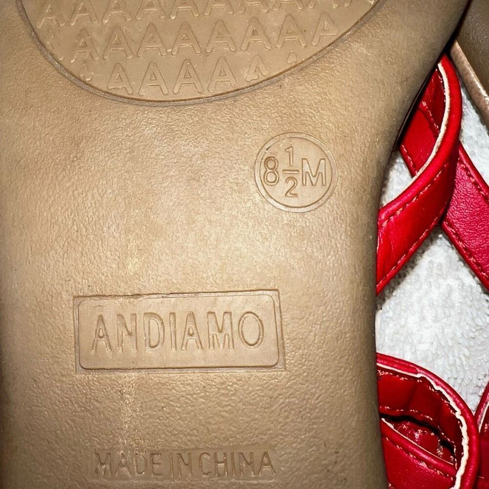 Andiamo Womens Size 8.5 Ascount Flower Motif Sandals Red Flats Ankle Strap - Picture 4 of 4